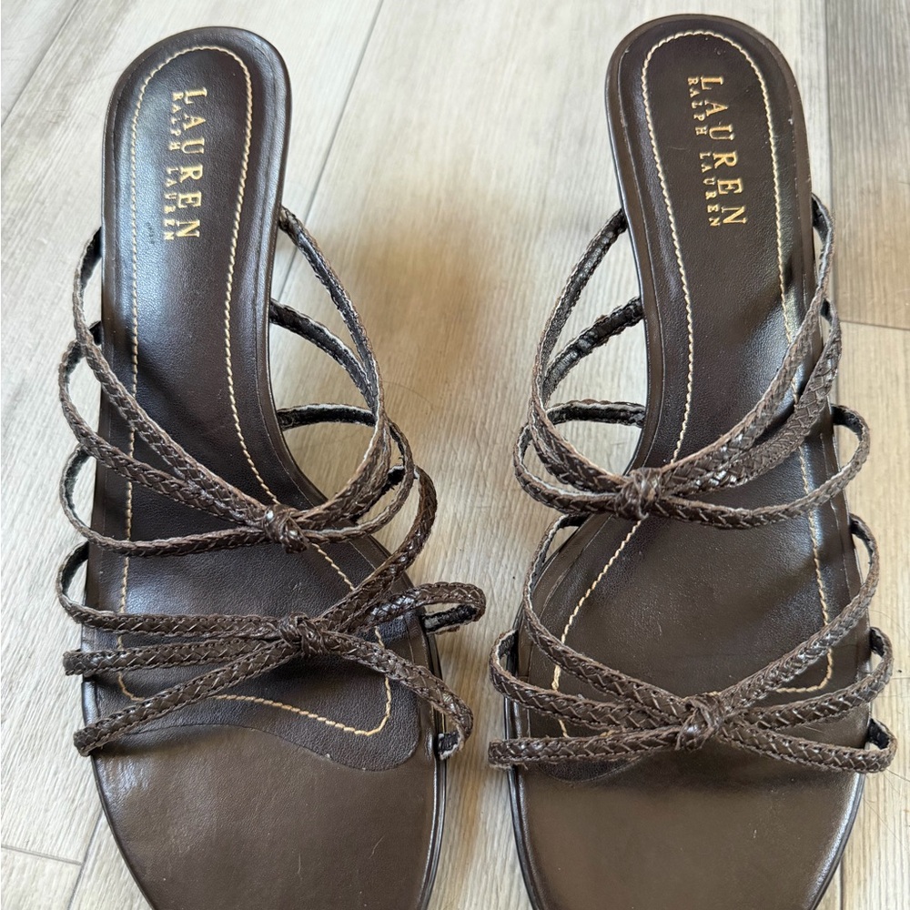 LAUREN Ralph Lauren Braided Strappy Brown kitten heels